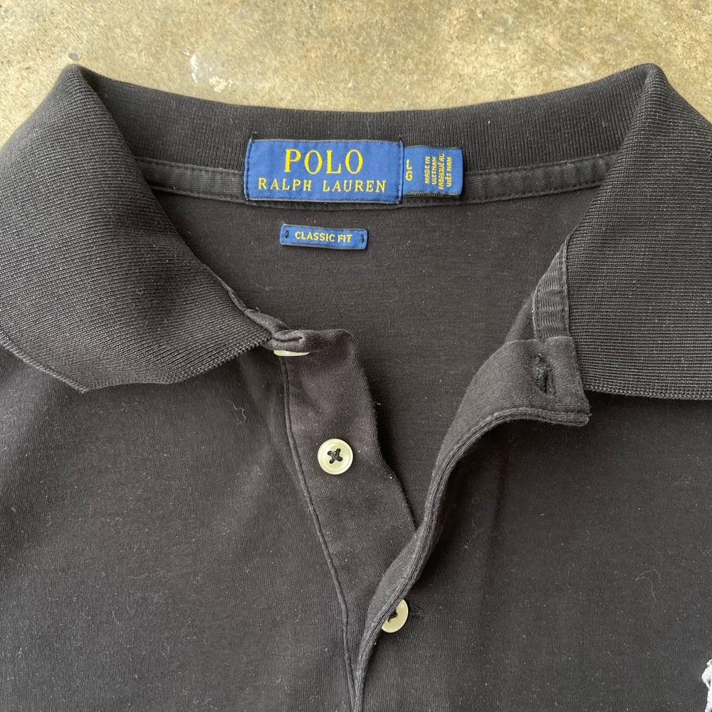 Polo Ralph Lauren Mens Large Black Short Sleeve Pique Polo Shirt White Pony Logo - Picture 3 of 5